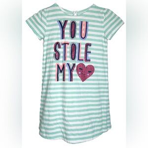 #80 Striped Kids Casual Dress - Green and White